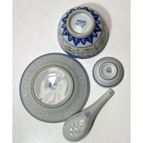 428 - A selection of modern Chinese blue & white rice ware:  5 x 11cm bowls; 3 x 7cm bowls; 4 spo... 