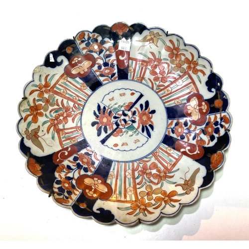 443 - Two Imari circular wall plaques with scalloped borders, diameter 31cm