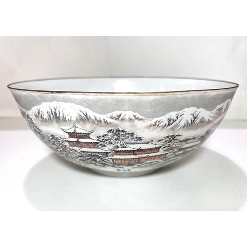 469 - A large Chinese Republic style detailed very fine porcelain hand decorated bowl with snowy mountain ... 