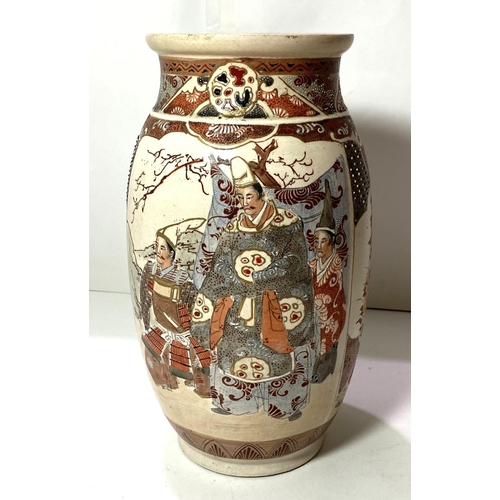 471 - A Japanese Meiji period satsuma vase with male and female figure decoration in panels, height 24cm (... 