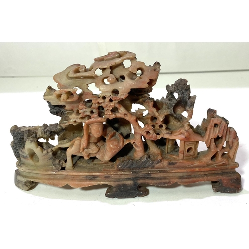 474 - A 19th century Chinese carved and pierced landscape sculpture, 18cm wide, a similar larger carving a... 