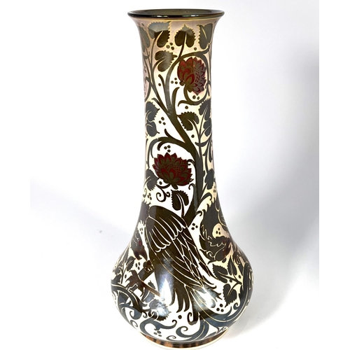 499 - A Pilkington's Royal Lancastrian lustre vase by W S Mycock, of swelling form decorated with exotic b... 