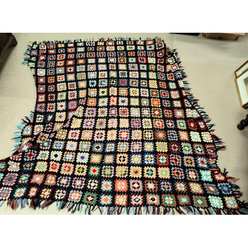 64 - A vintage knitted quilt with multicoloured patchwork style, 210x212 cm 