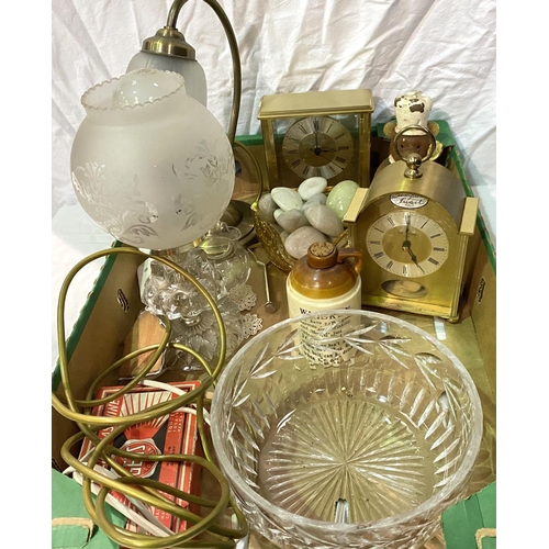 6B - A selection of brass lamps, mantel clock, pebbles, collectables etc