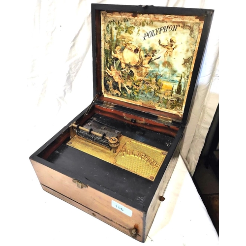 156 - A wooden cased polyphon player in working order, no disc