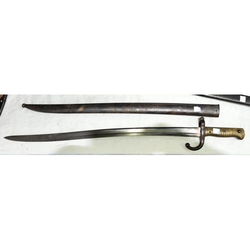 378B - A French model 1866 Chassepot sword bayonet with ribbed brass handle and scabbard numbered P61789, b... 