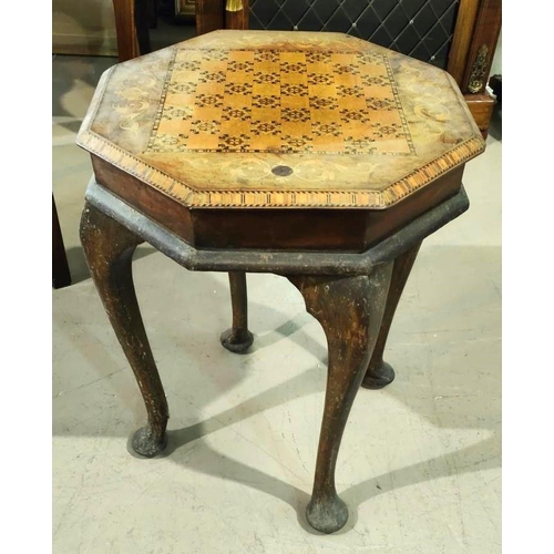 951 - A late 19th/ early 20th century octagonal shaped gaming table with marquetry inlaid burr walnut top ... 