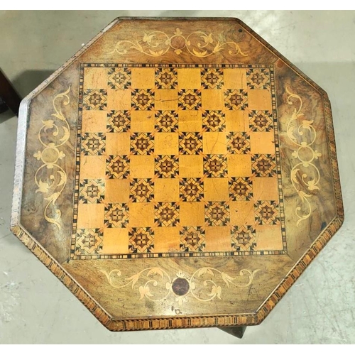 951 - A late 19th/ early 20th century octagonal shaped gaming table with marquetry inlaid burr walnut top ... 