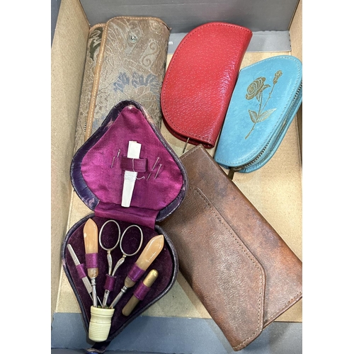 109D - A selection of cased manicure travel sets including mother of pearl and Art Deco examples etc