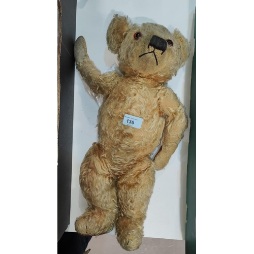 136 - A vintage Merrythought Teddy Bear (name tag on foot) (worn)