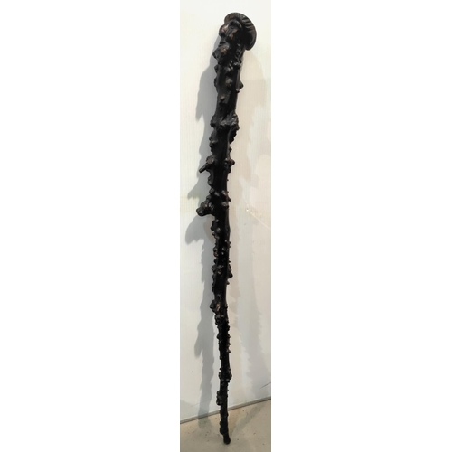 138 - An IRISH SHILLELAGH of magnificent proportions, blackthorn carved with a man's face to the finial an... 