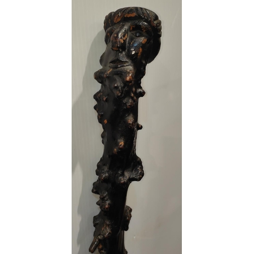 138 - An IRISH SHILLELAGH of magnificent proportions, blackthorn carved with a man's face to the finial an... 