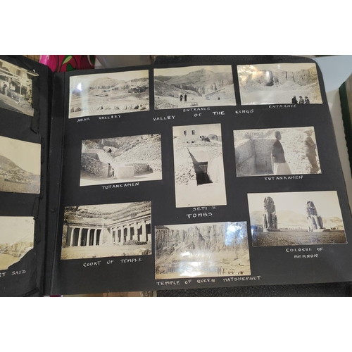 178 - A photograph album, Middle Eastern views, a book on antiques, a bible (a/f) etc