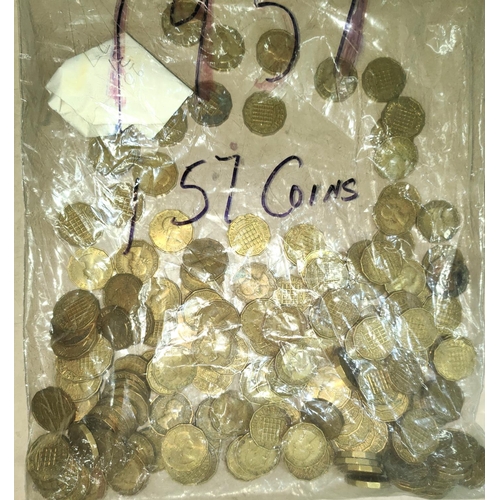 189 - A large quantity of brass 3d's, 1600 coins approx (11.2kg)