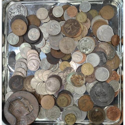 190 - A selection of GB and foreign coins:  1892 crown; A 1902 EVII bronze coronation medal; etc.