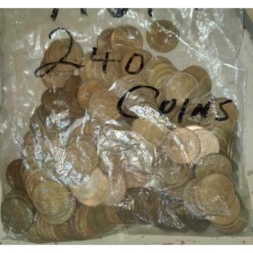 197 - A quantity of brass 3d's and 1967 pennies (15.8kg)