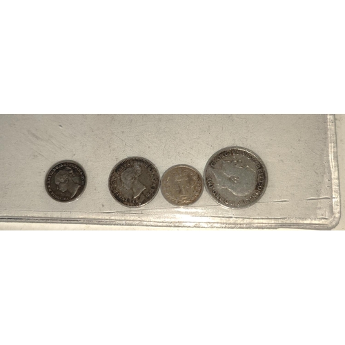 226 - GB GIV silver Maundy 1d 1824, a QV similar 1846, a silver 2d and another coin