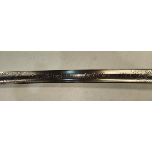 365 - A late 19th/early 20th century German officer's sword for Artillery with etched scrolling on both si... 