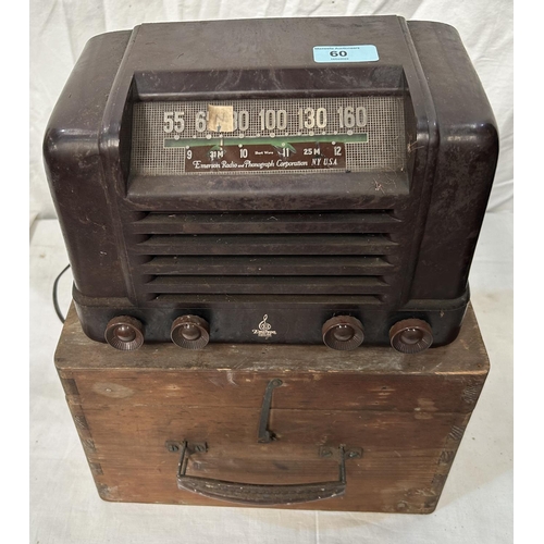 60 - A vintage Bakelite cased American Emerson radio in homemade carry case 