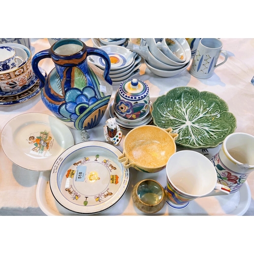 518 - A selection of decorative pottery including Poole, miniature Royal Crown Derby bear, childrens' plat... 