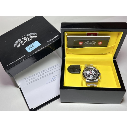 715 - An originally boxed Swiss Military Watch, Swiss made automatic Chronograph gents wrist watch with st... 