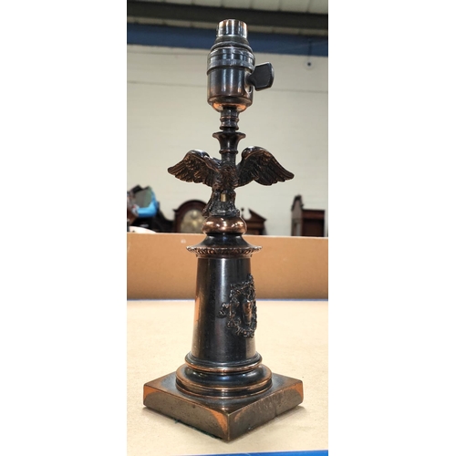 108B - A bronze eagle table lamp with column base, height 29cm