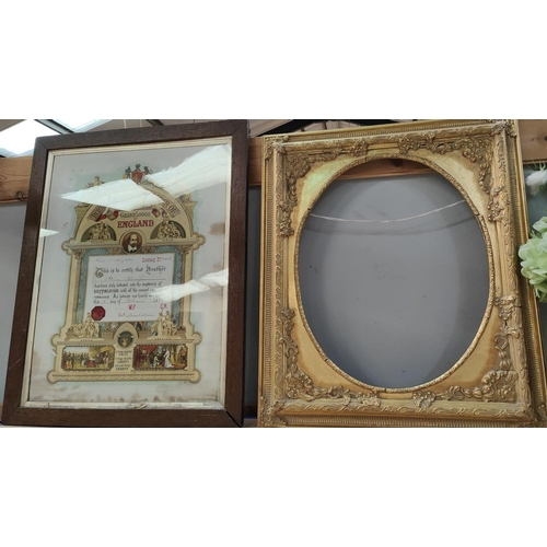 109C - A framed Buffalo lodge certificate, a gilt frame, a Japanese tray and other various collectables&nbs... 