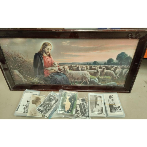 10B - A framed early 20th century print of Jesus with lamb and sheep and selection of early 20th century p... 