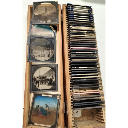 124 - A collection of magic lantern slides: old cars; ships; general scenes, 1900-1920