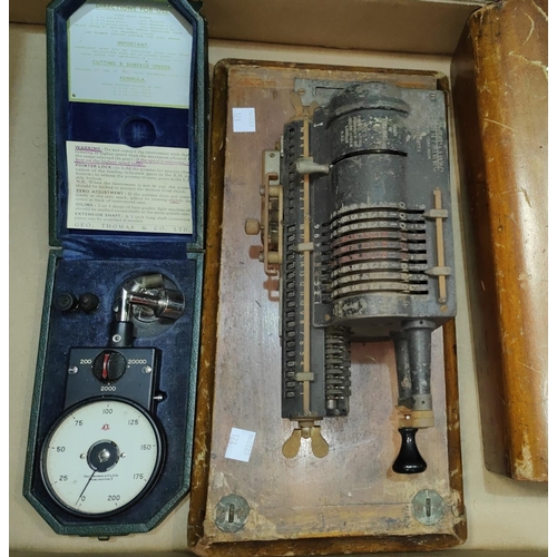 128 - A Britannic Comptometer, a cotton industry spindle shaft, speed measuring gauge by Geo Thomas, Manch... 