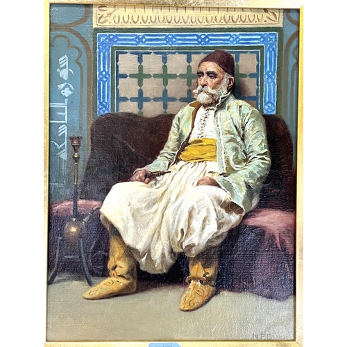 758 - Norman Prescott Davies (1862-1915); 'A Despot' Orientalist oil on canvas of elderly Middle Eastern m... 