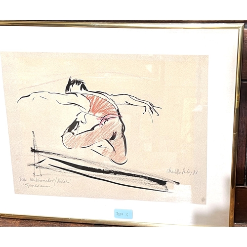 759 - Charlotte Fawley (born 1934 -) ink sketch of Mukhamedov Russian ballet dancer in 'Judas Tree' signed... 