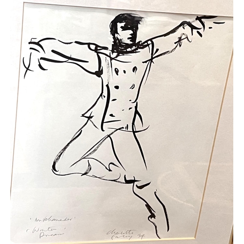 759A - Charlotte Fawley (born 1934 -) ink sketch of male ballet dancer, Mukhamedov in 'Winter Dream' signed... 