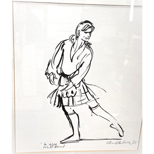 759A - Charlotte Fawley (born 1934 -) ink sketch of male ballet dancer, Mukhamedov in 'Winter Dream' signed... 