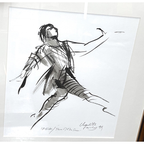 760 - Charlotte Fawley (born 1934 -) ink and wash sketch of Irek Mukhamedov in 'Taming of the Shrew' signe... 