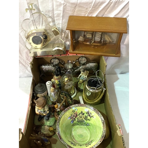 7A - A selection of collectables ship in a box, Hummel style figures etc