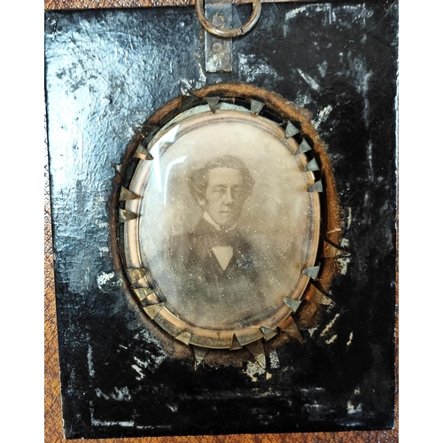 758A - A 19th century miniature portrait of a young man in high colared coat and shirt with signtaure ofver... 