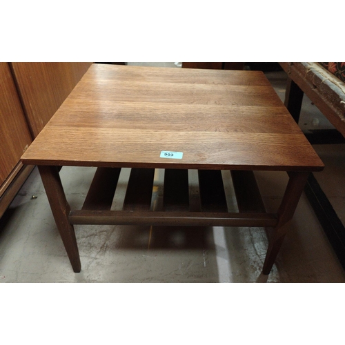 903 - A mid 20th century square teak coffee table with slatted shelf under, 51x51cm