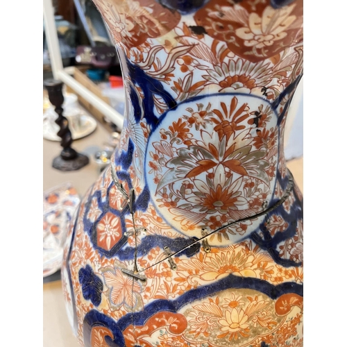 463 - A 19th century large Imari baluster vase, height 62cm (broken in 2 at the shoulder - fairly clean br... 