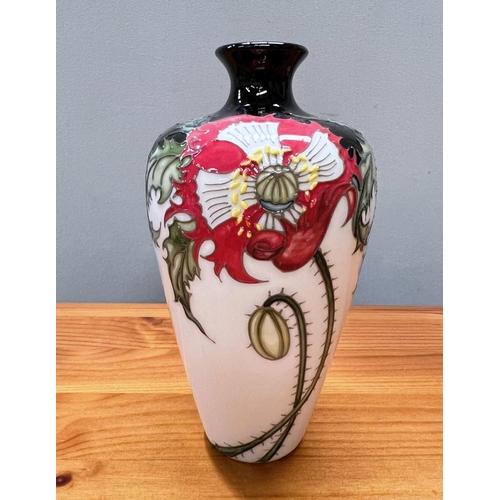 627B - A Moorcroft vase with thorny poppy decoration, dated 12.6.18, trial piece, height 15cm