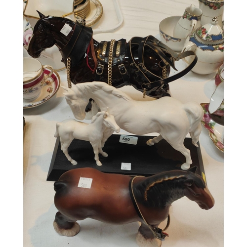 580 - A Beswick group 'Spirit of Affection'; a Beswick bisque bay horse, length 23cm and a shire horse wit... 