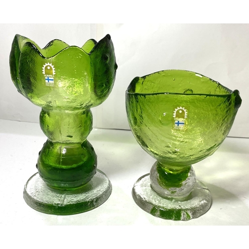 505A - Two Finish green glass studio vases by Humppila