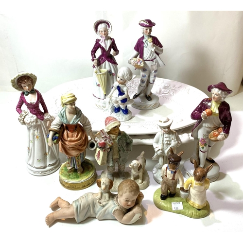 520A - A selection of continental 19th century style figures, meat plates china etc