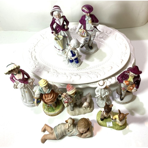 520A - A selection of continental 19th century style figures, meat plates china etc