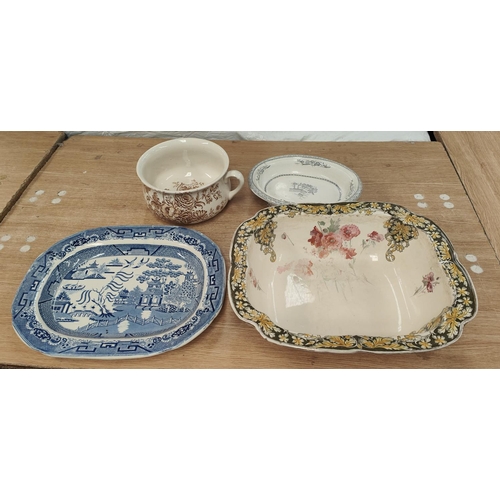 541 - A Large Royal Doulton bowl with floral border and a large blue and white Staffordshire meat dish, a ... 