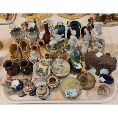 565 - A selection of miniature china animals; figures; etc.