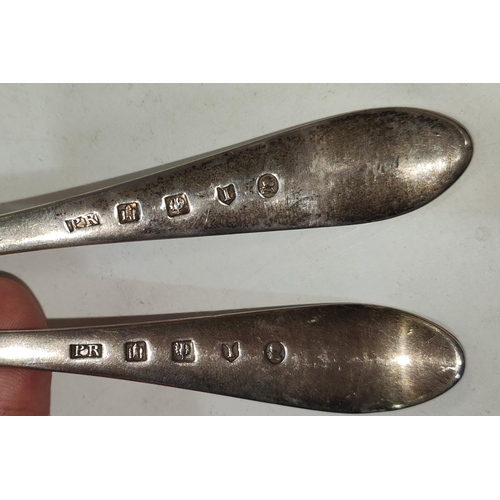 648C - Two Scottish 18th century hall marked silver table spoons Edinburgh 1789, two similar 19th century h... 