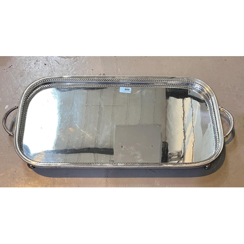 688 - A large rectangular possibly Scottish silver plated gallery tray with pierced boarder with rounded e... 