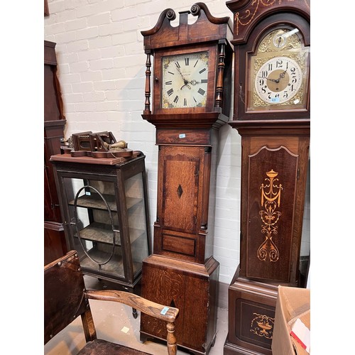 822 - A 19th century longcase clock in crossbanded oak, with painted dial and 30 hour movement by Edwards,... 