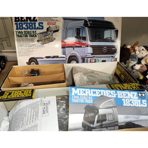 258 - A Tamiya Mercedes-Benz 1838LS 1/14th scale RC Tractor Truck, built with original box including paper... 